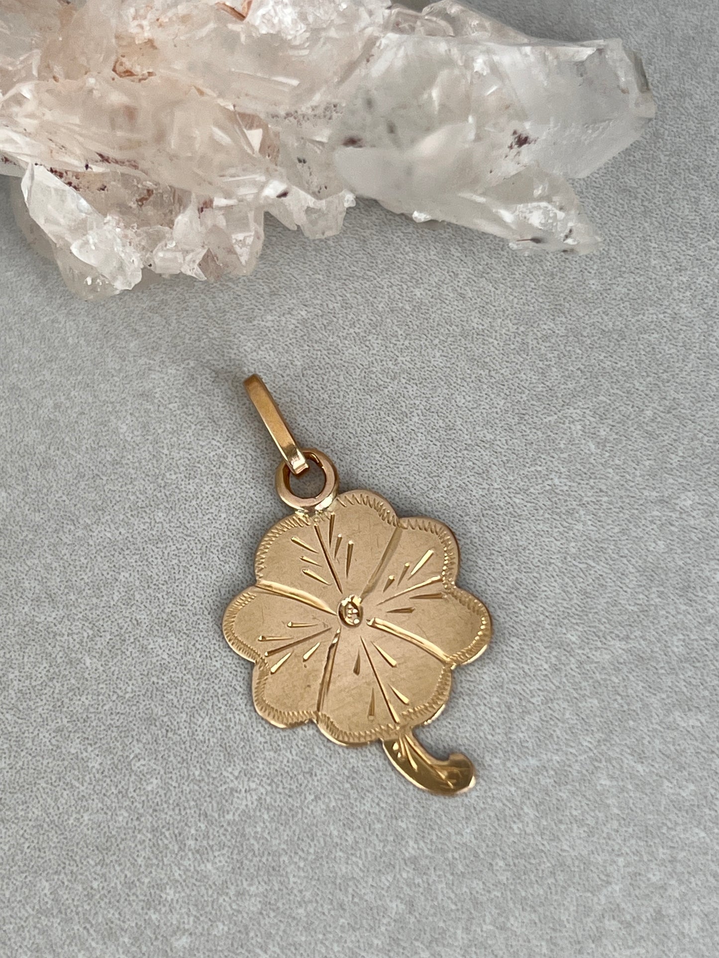 Vintage 14k Gold Hand Engraved Lucky Shamrock Charm
