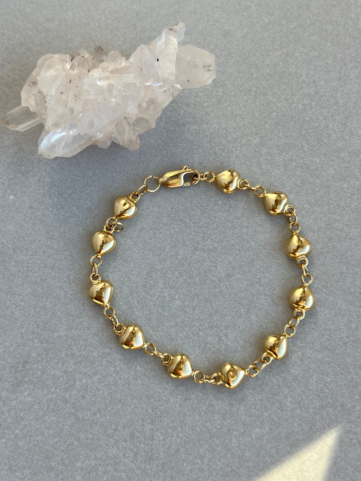 Vintage 14k Puffy Heart Link Bracelet