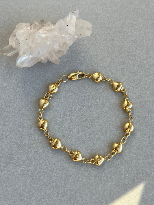 Vintage 14k Puffy Heart Link Bracelet