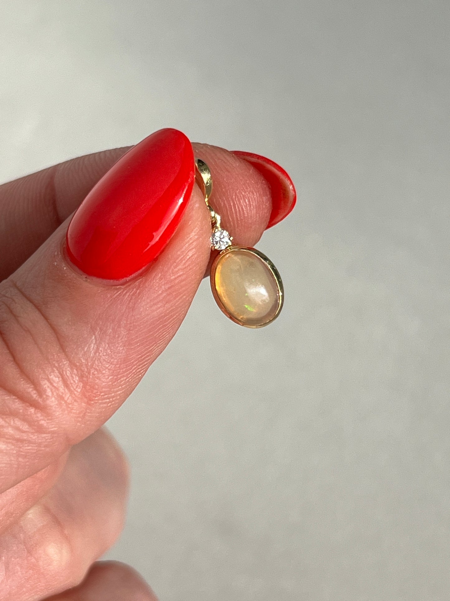 Vintage 14k Gold Small Opalite + Diamond Charm