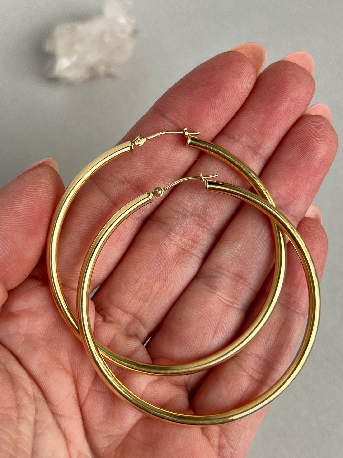 Vintage 14k Gold Large 2” Tube Hoop Earrings