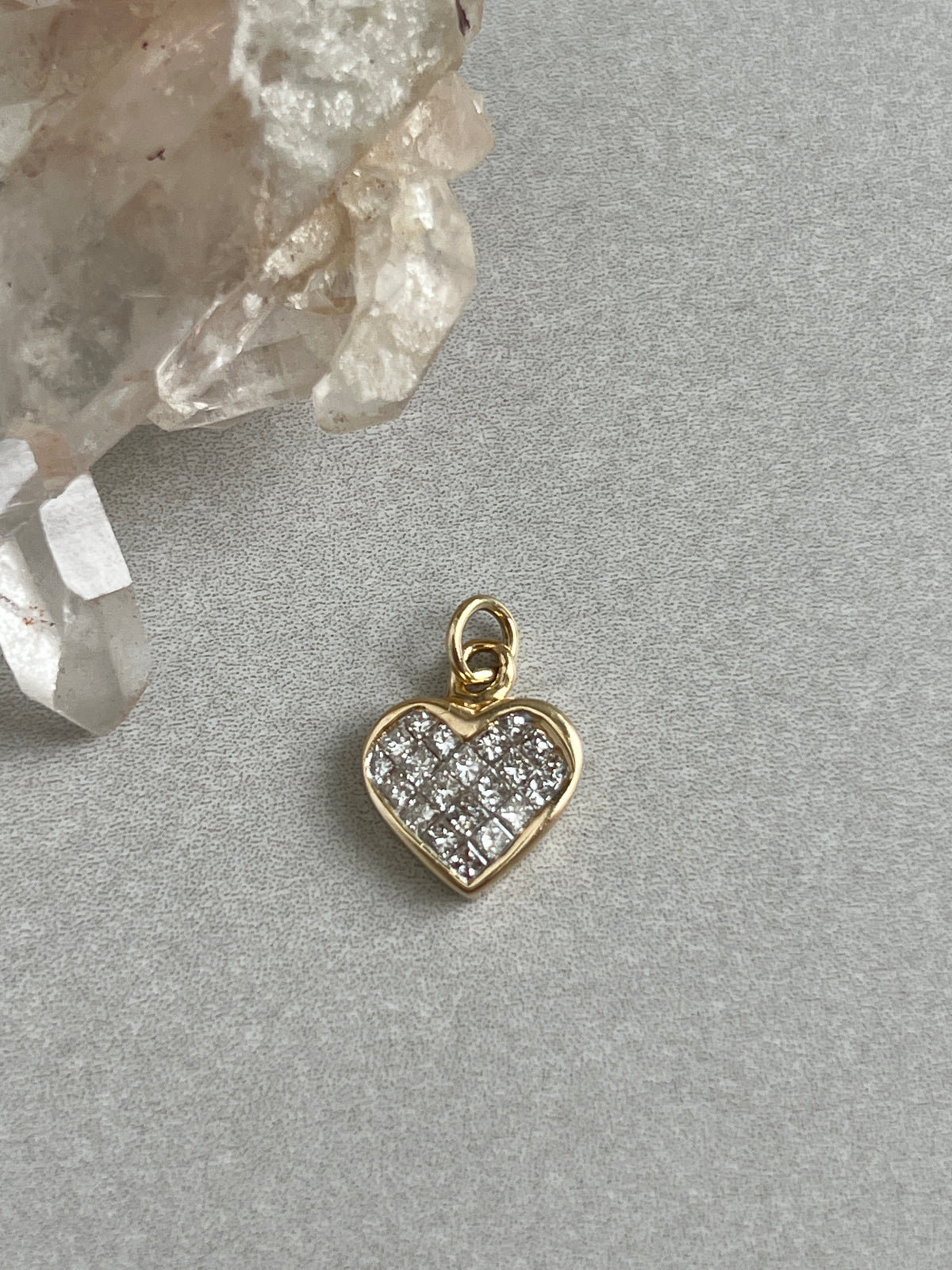 Vintage 14k Gold Princess Cut Invisible Set Diamond Heart Charm