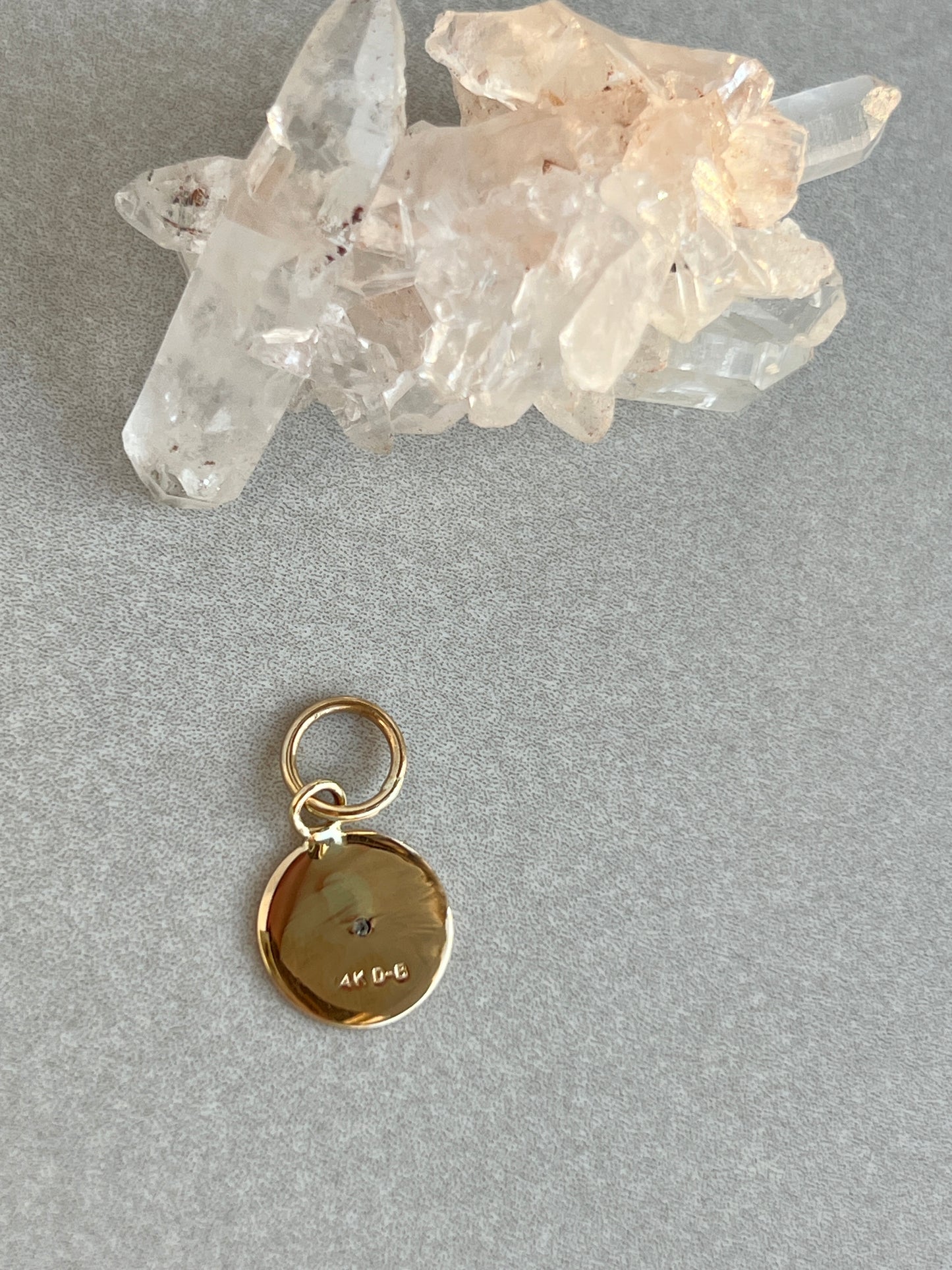 Vintage 14k Gold Round Engine Turned Diamond Accent Pendant