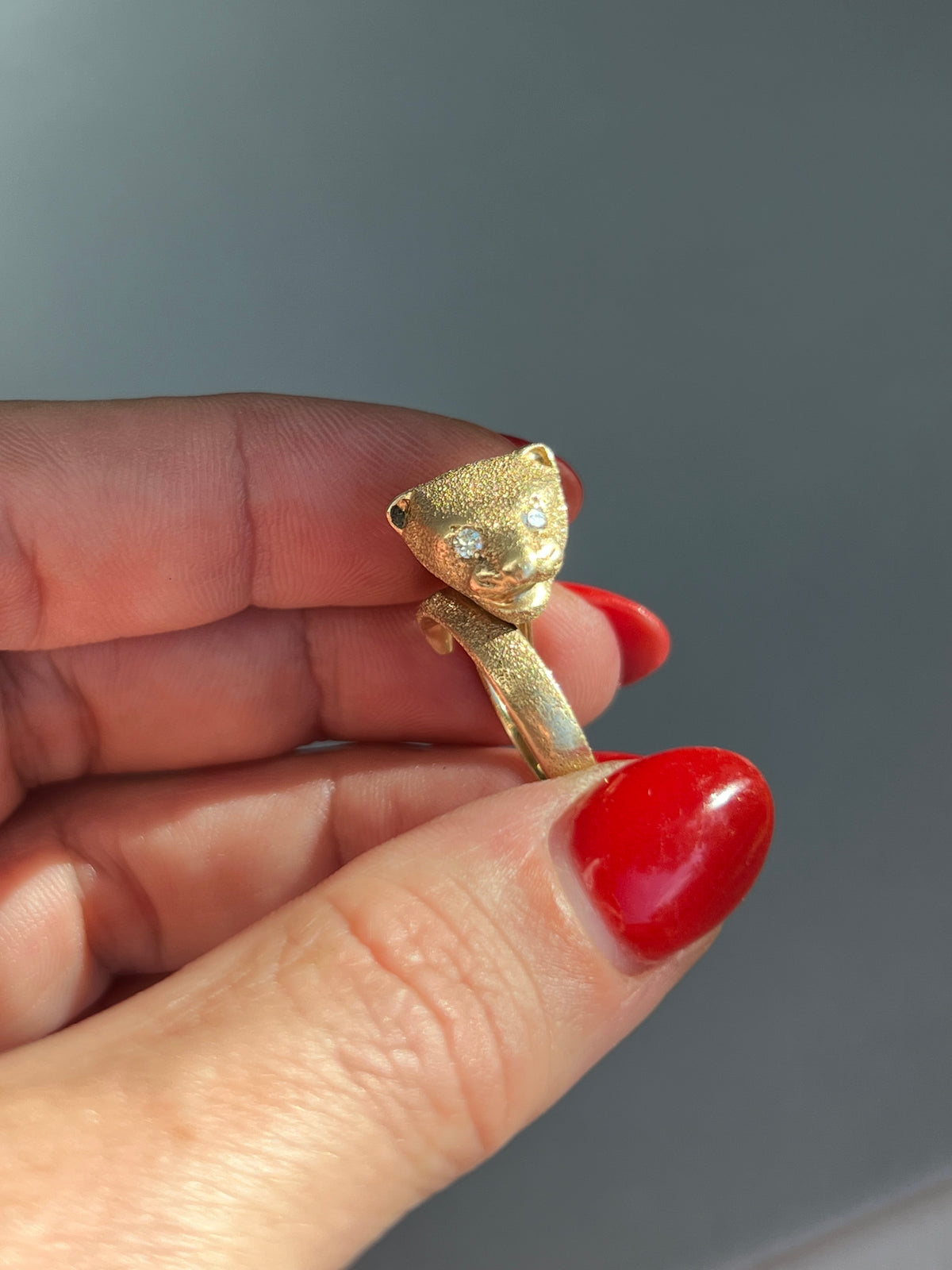 Vintage 14k Gold Diamond-Eyed Panther Wrap Ring