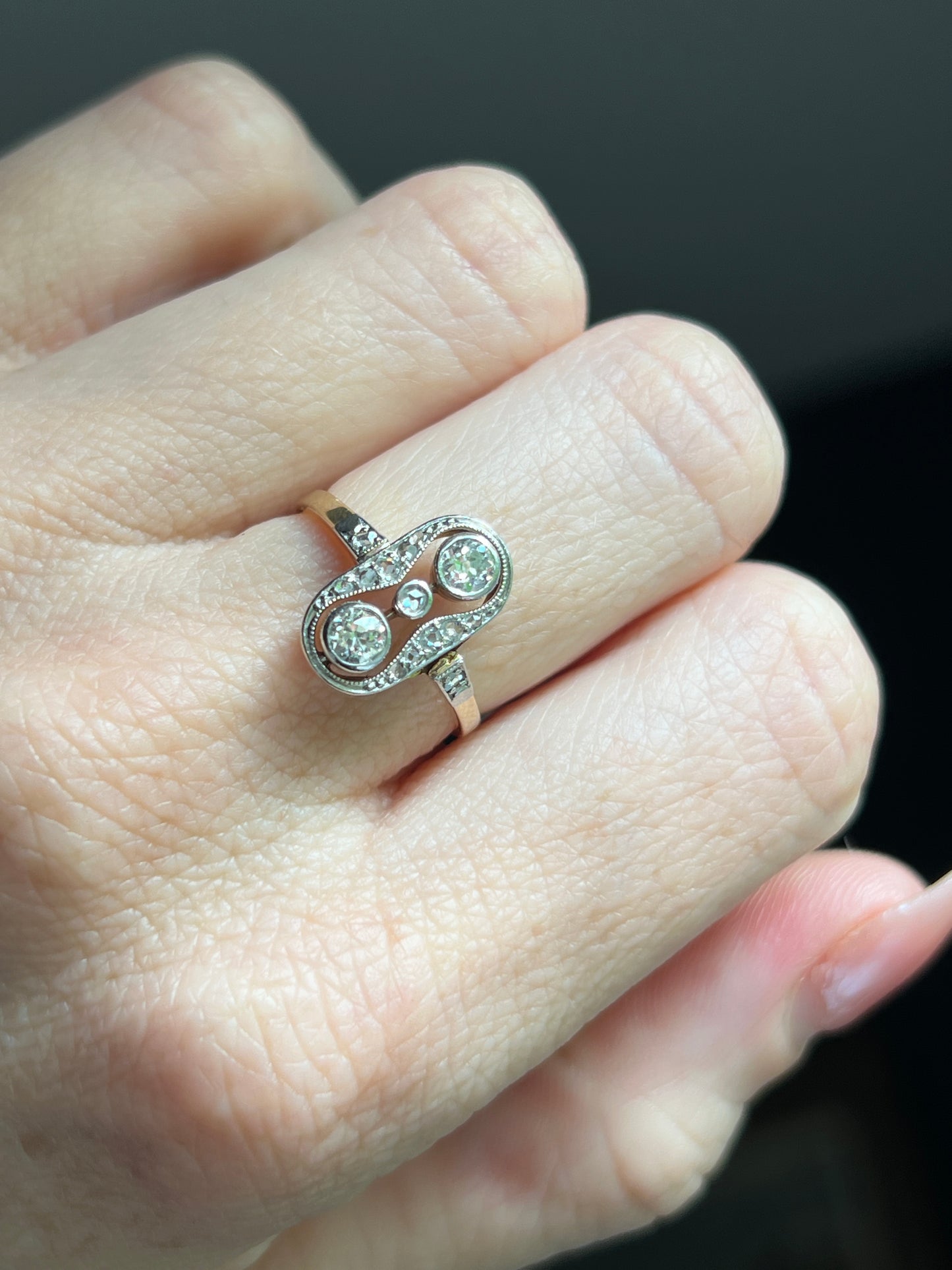 Antique 14k Gold .36 CTW Mixed Old Cut Diamond Shield Ring