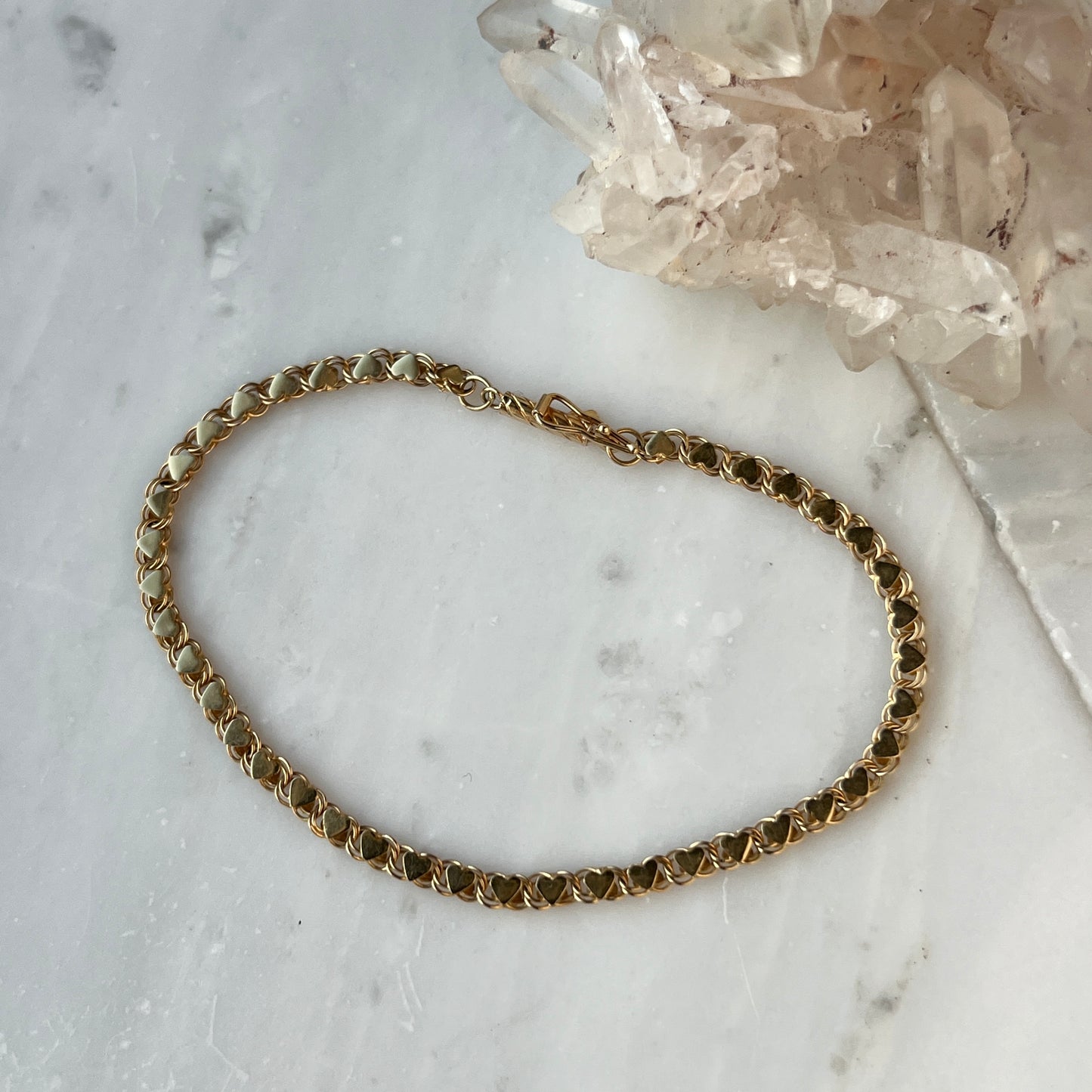 Vintage 14k 7.5” Mirror Heart Link Bracelet