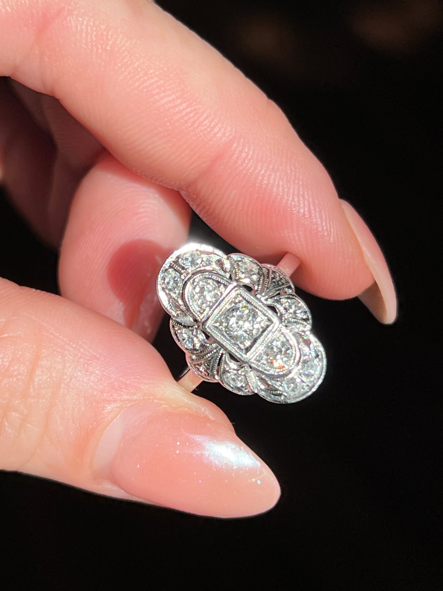 Antique Platinum .60 CTW European Old Cut Diamond Shield Ring