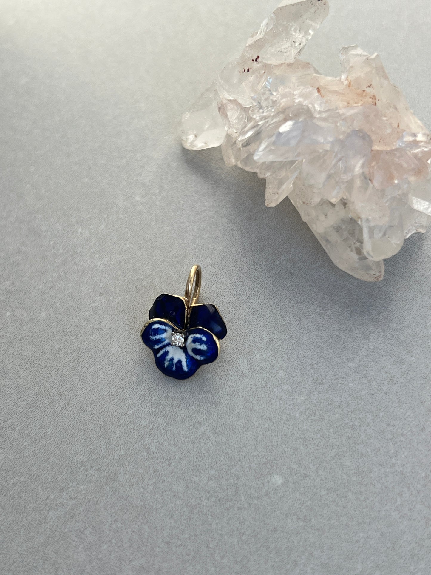 Vintage 14k Gold Diamond Accent Enameled Pansy Charm