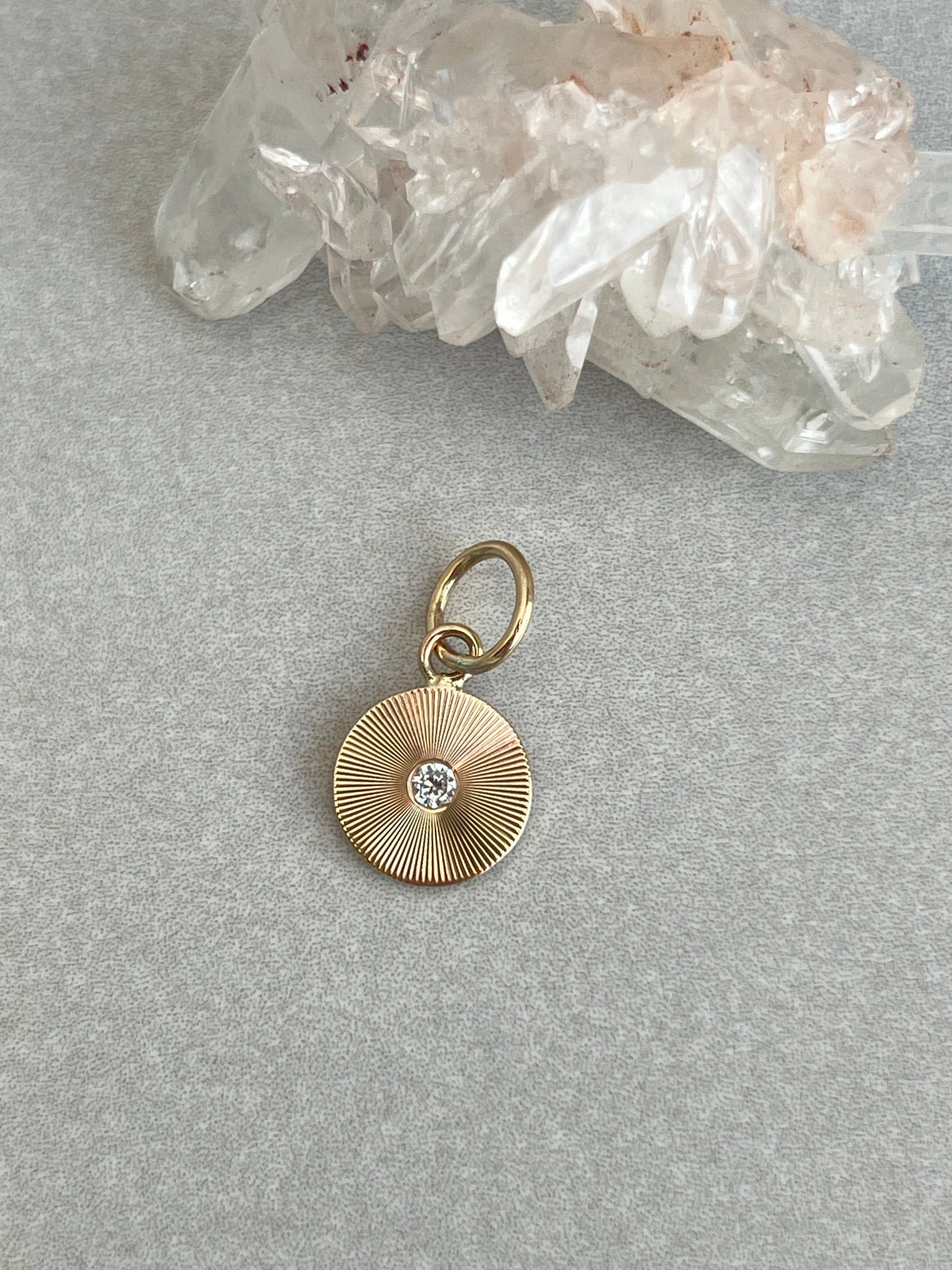 Vintage 14k Gold Round Engine Turned Diamond Accent Pendant