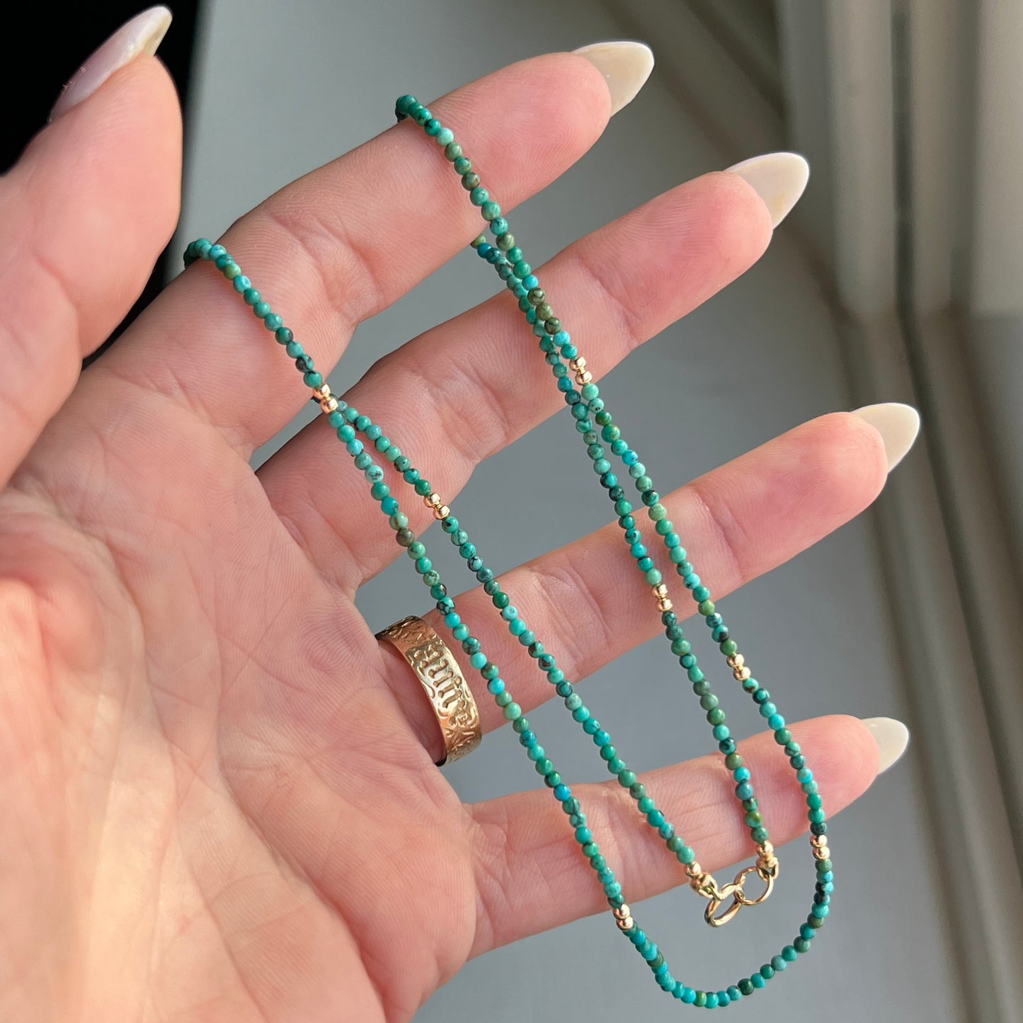 18” Turquoise Gemstone Necklace with Solid 14k Gold Bead Accents