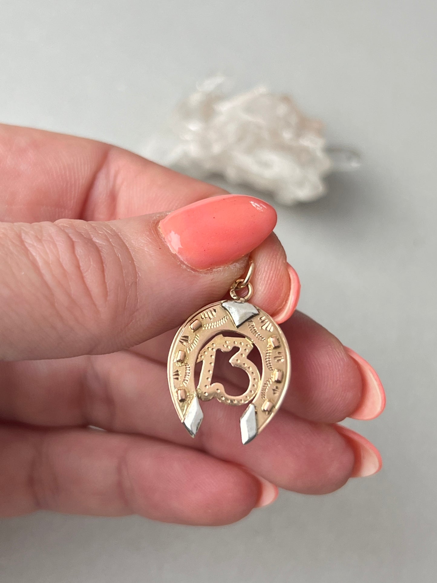 Vintage 14k Two-Tone Gold Lucky Number 13 Horseshoe Pendant