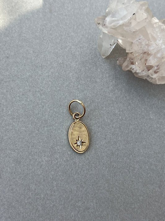 Vintage 14k Gold Small Oval Star Set Diamond Charm