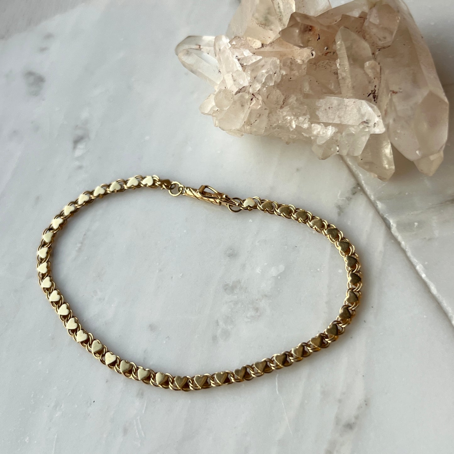 Vintage 14k 7.5” Mirror Heart Link Bracelet