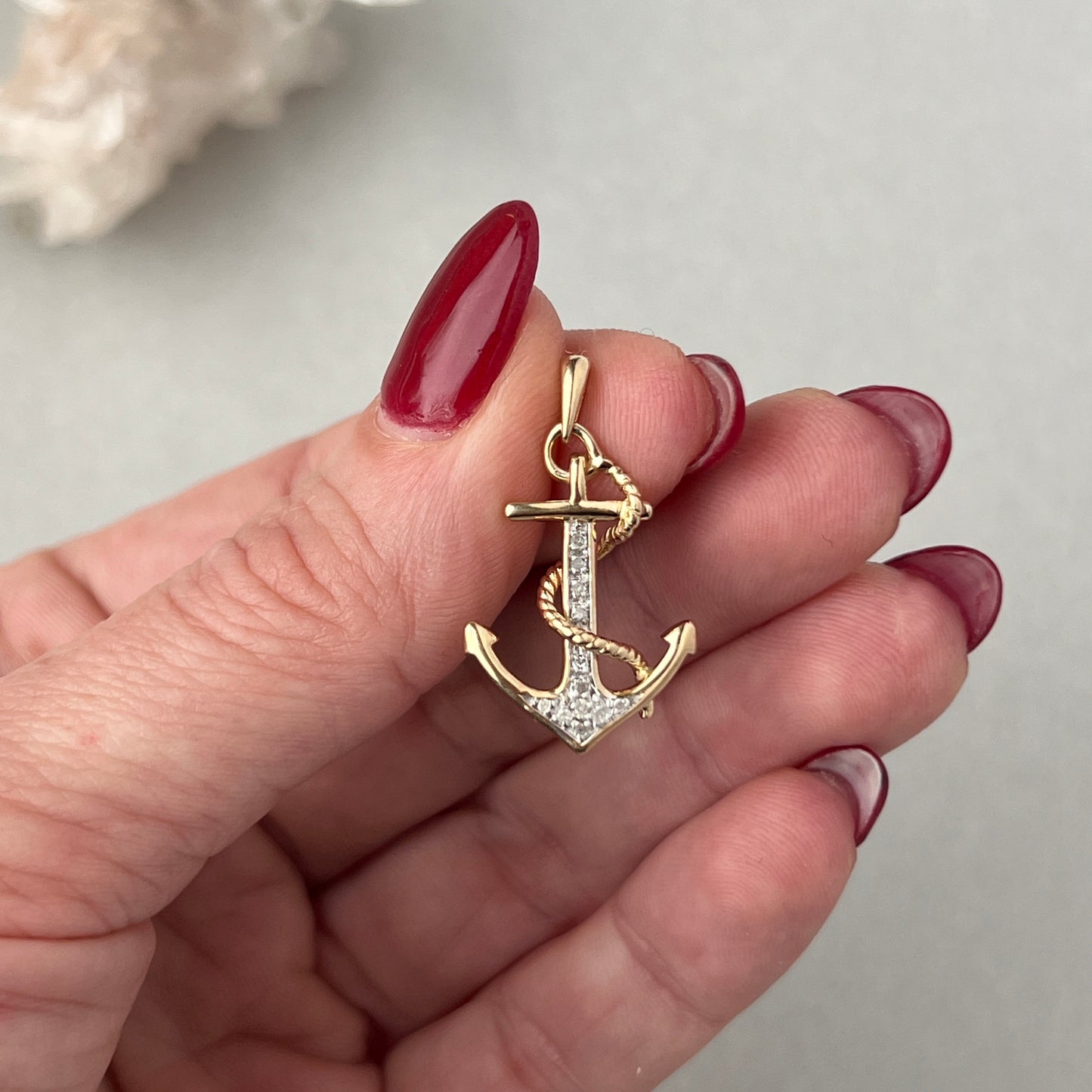 Vintage 10k Gold Diamond Anchor Charm