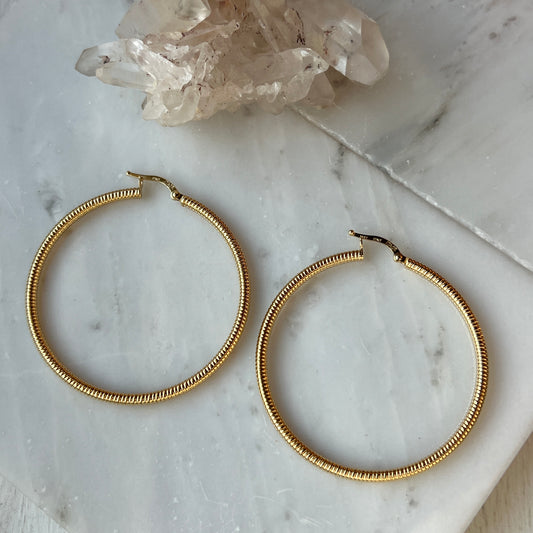 Vintage 14k Gold Coil Style Large Hoop Earrings