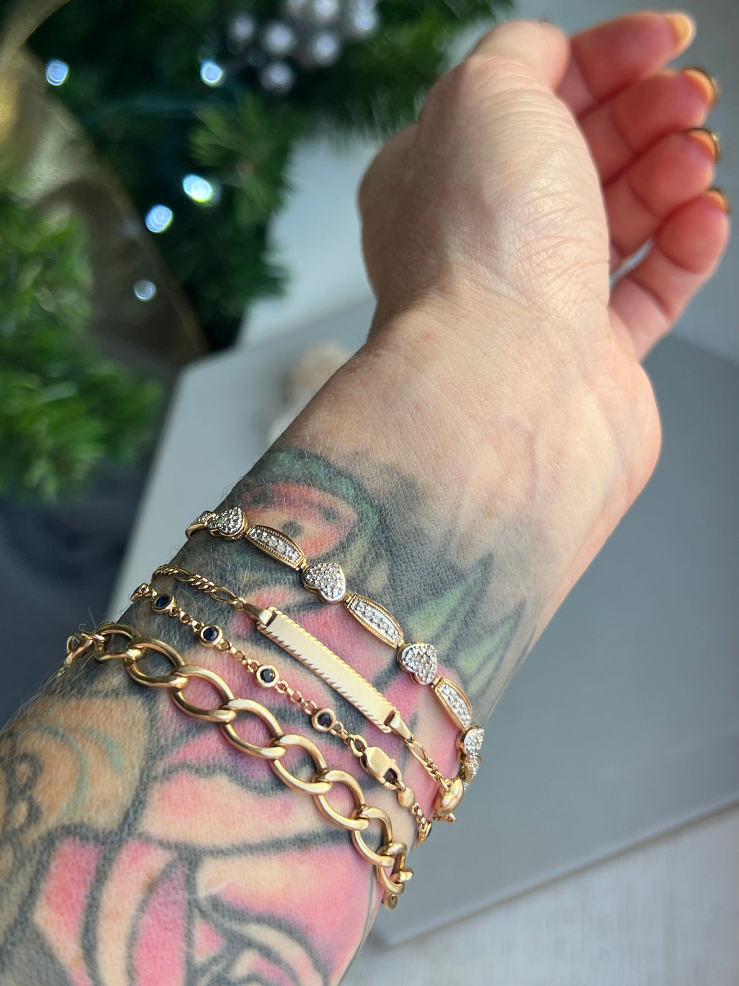 Vintage 14k Gold Diamond Pavé Heart Link Tennis Bracelet