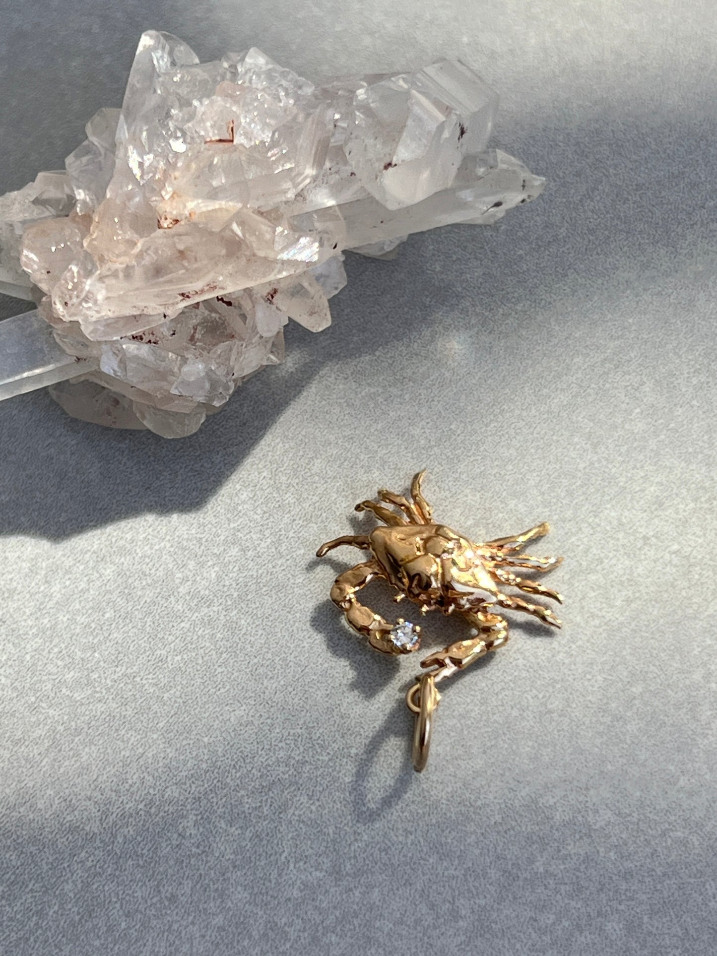 Vintage 14k Gold Figural Crab Charm with Diamond Accent