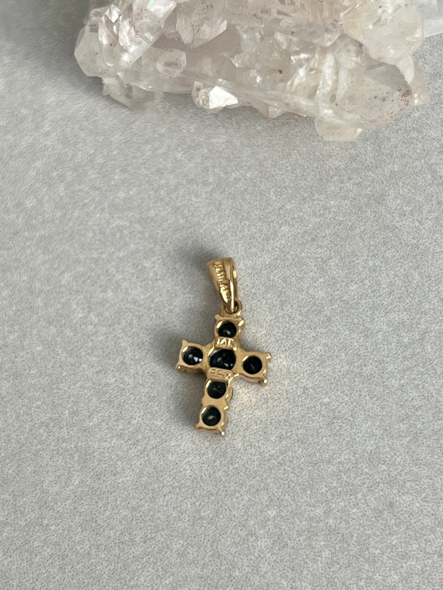 Vintage 14k Gold Tiny Sapphire Cross Charm
