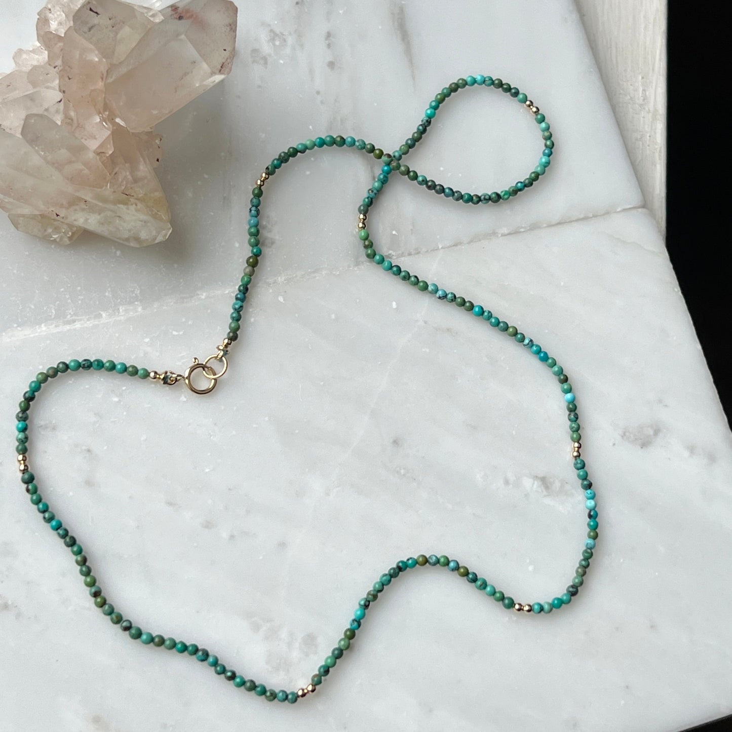 17” Turquoise Gemstone Necklace with Solid 14k Gold Bead Accents