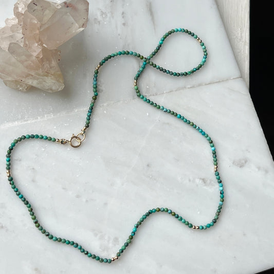 17” Turquoise Gemstone Necklace with Solid 14k Gold Bead Accents