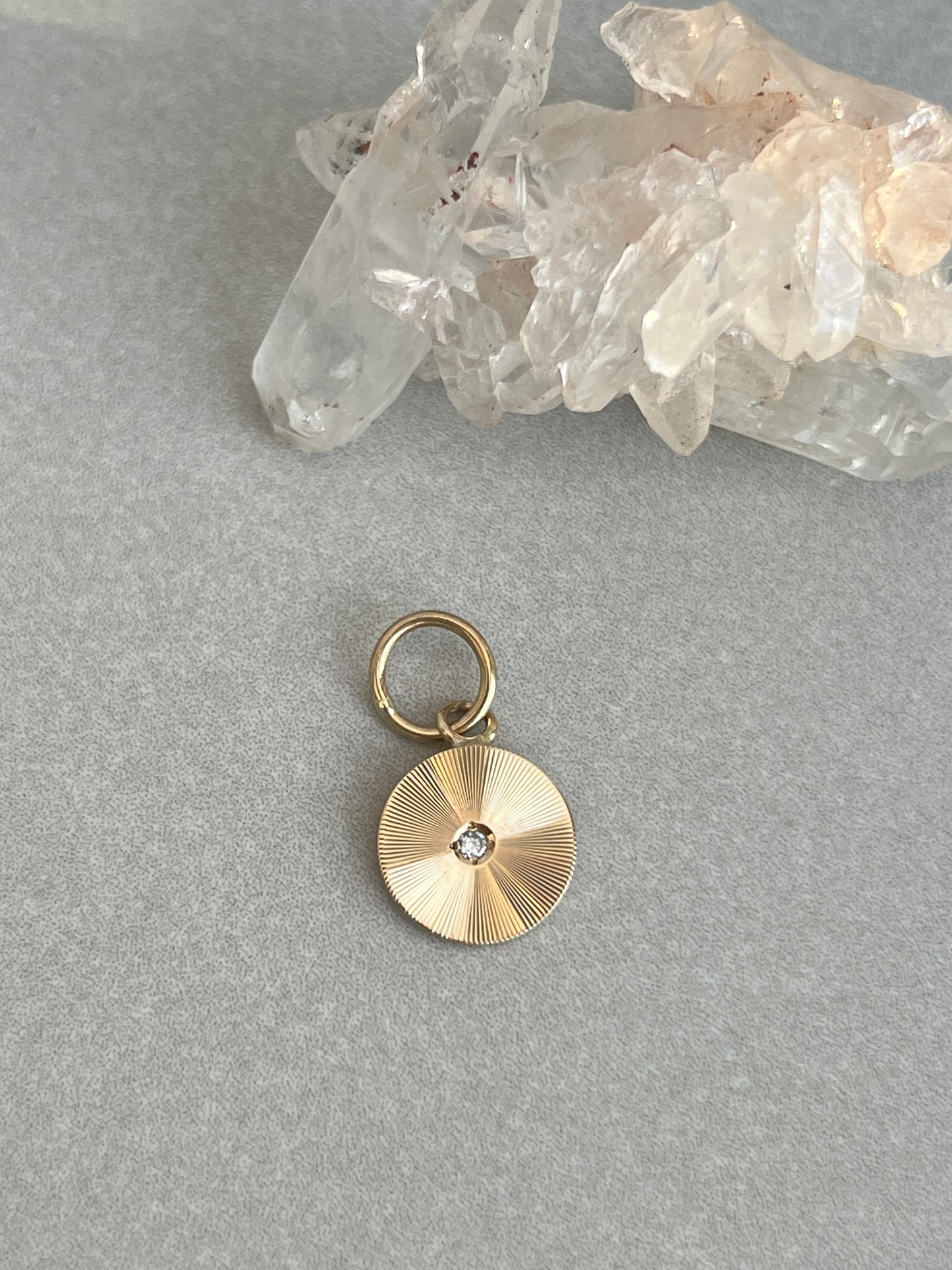 Vintage 14k Gold Round Engine Turned Diamond Accent Pendant