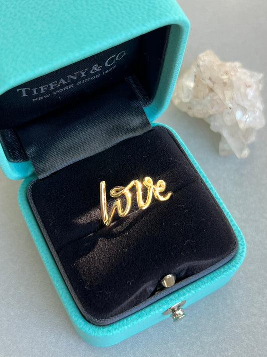 Estate 18k Gold Paloma Picasso + Tiffany & Co. ‘Love’ Script Ring (with Box)