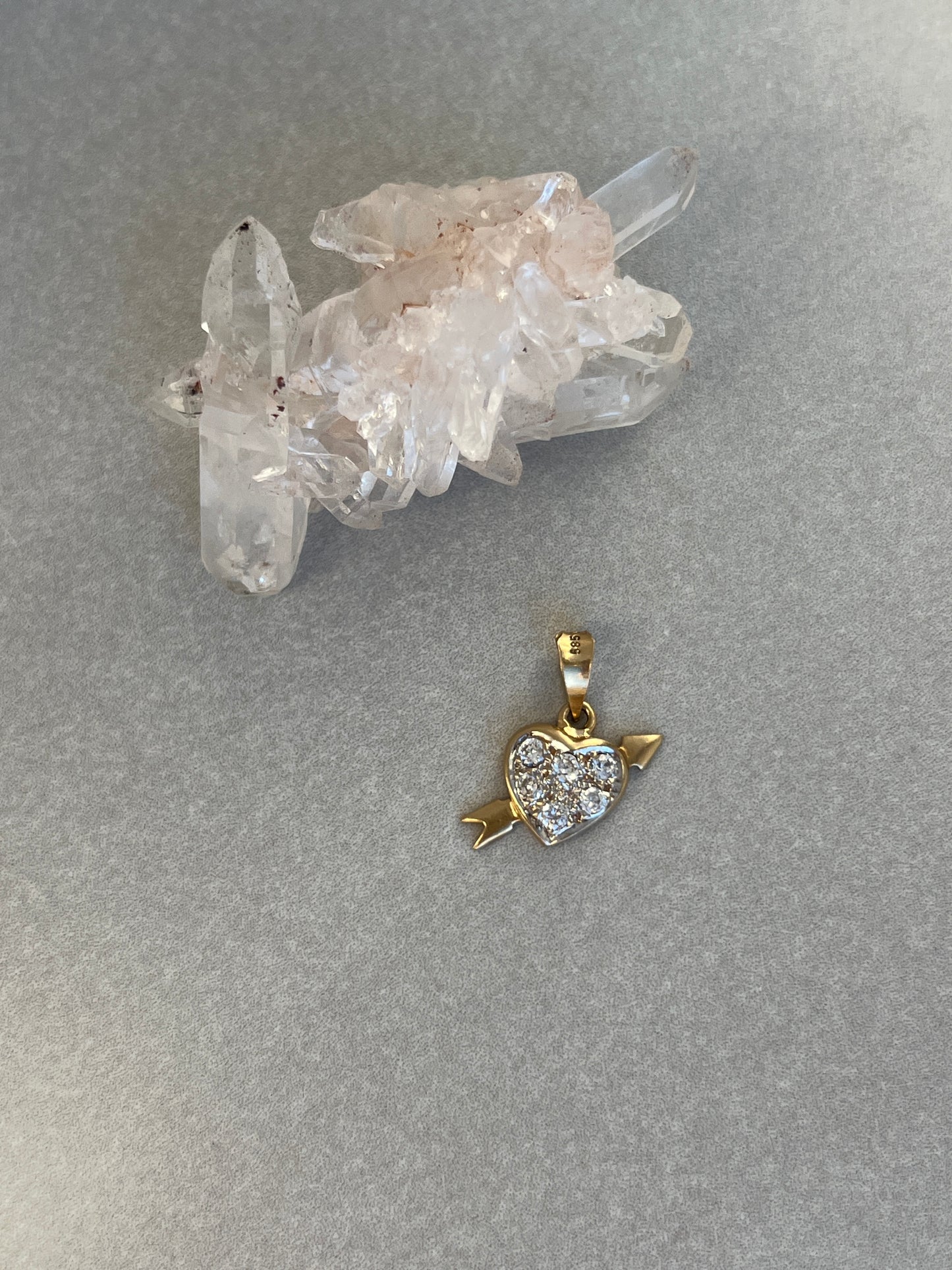 Vintage 14k Gold Arrow & Heart Natural Diamond Charm