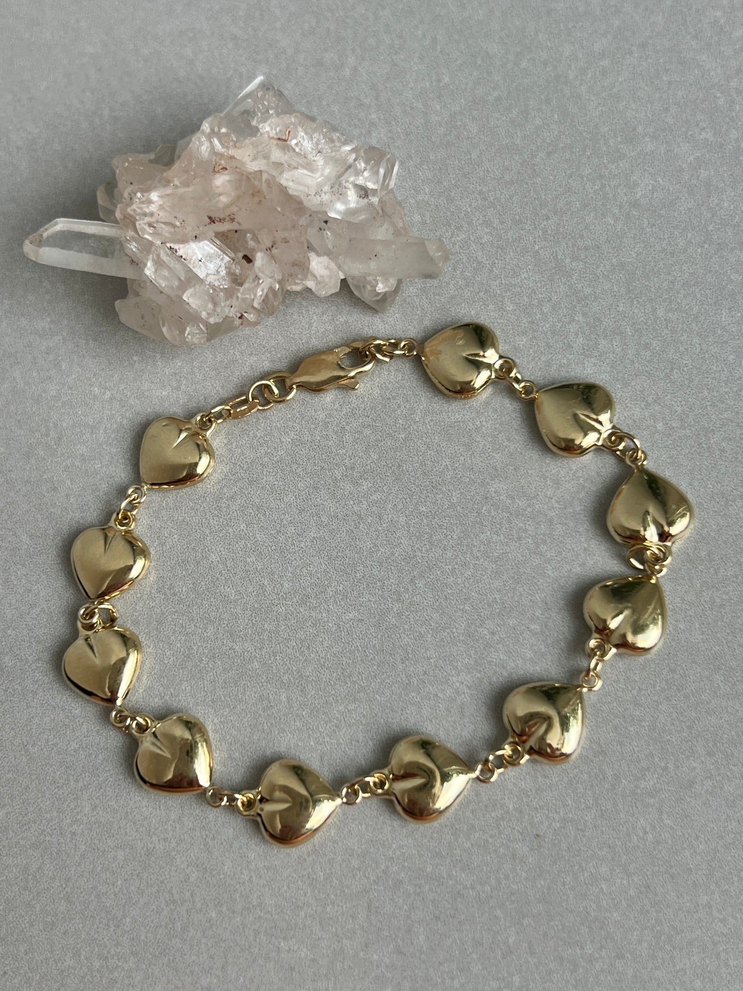 Vintage 14k Gold Puffy Hearts Link Bracelet
