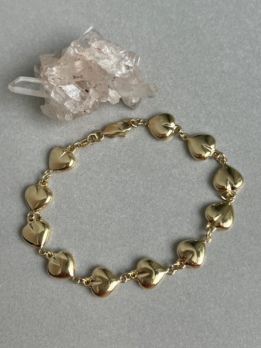 Vintage 14k Gold Puffy Hearts Link Bracelet