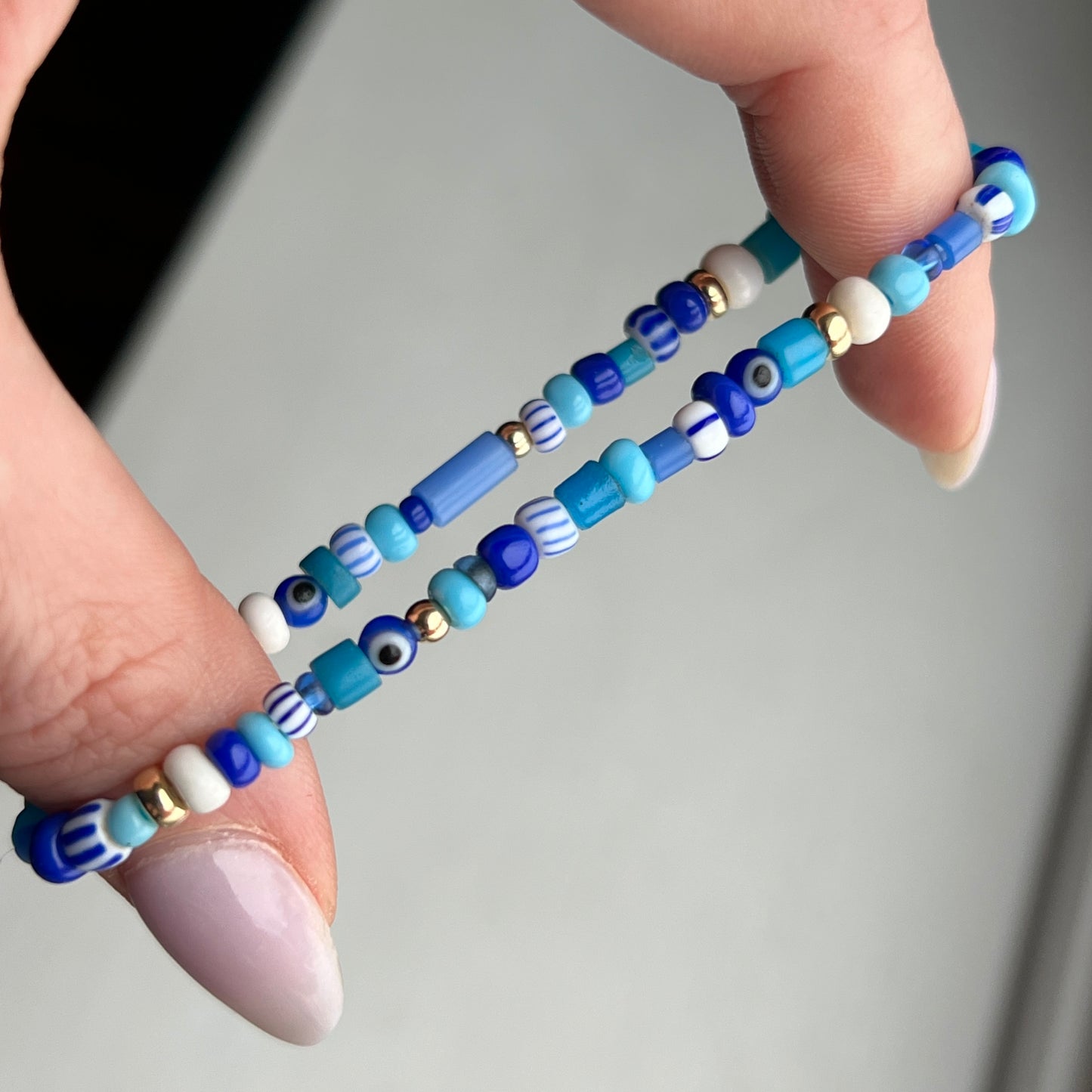 7.5” The Blues Trade Bead + 14k Gold Bracelet