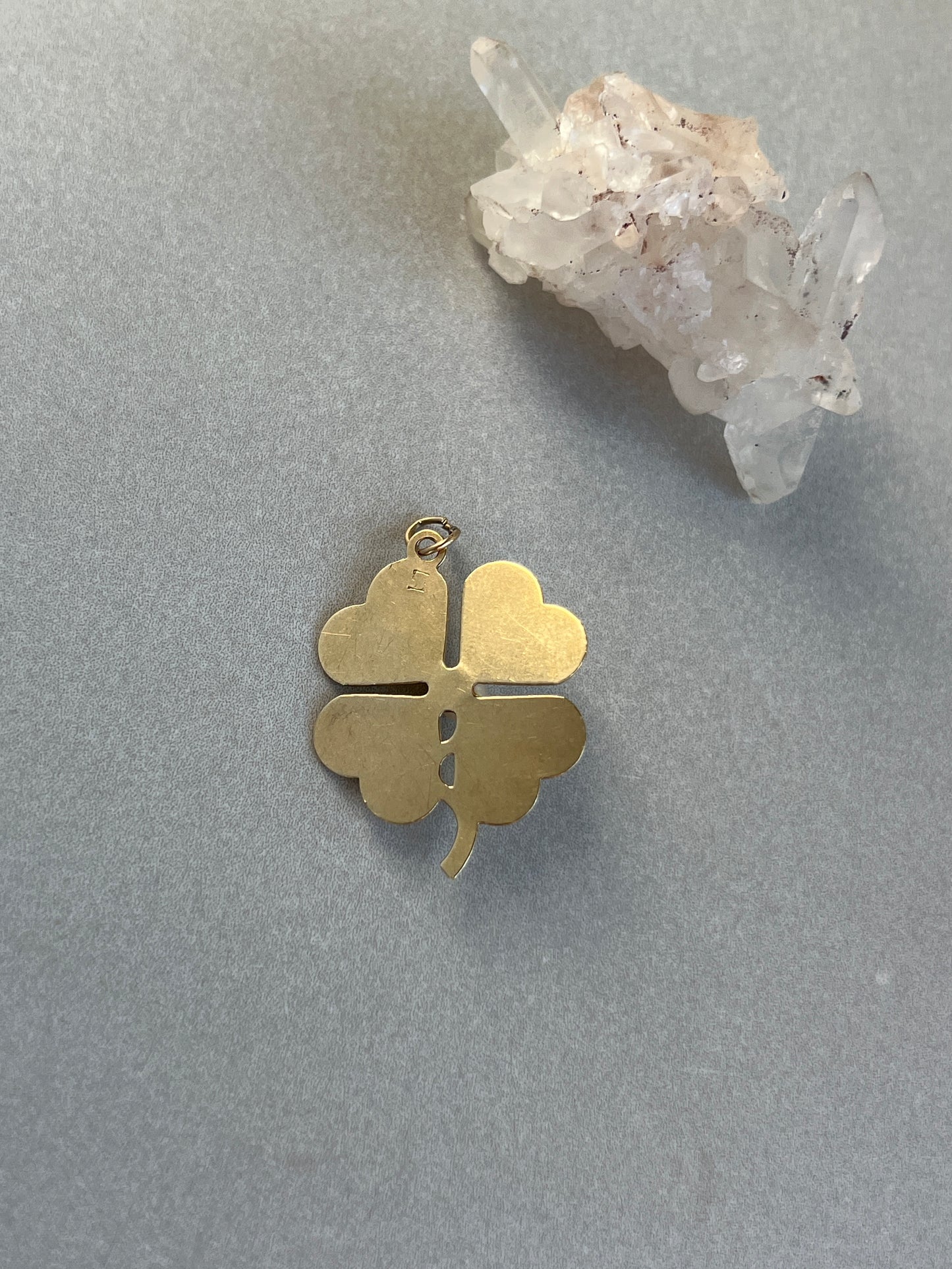 Vintage 14k Gold Engine Turned Lucky Shamrock Charm with Pearl