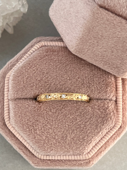 Vintage 14k Gold Diamond Accent Floral Eternity Band