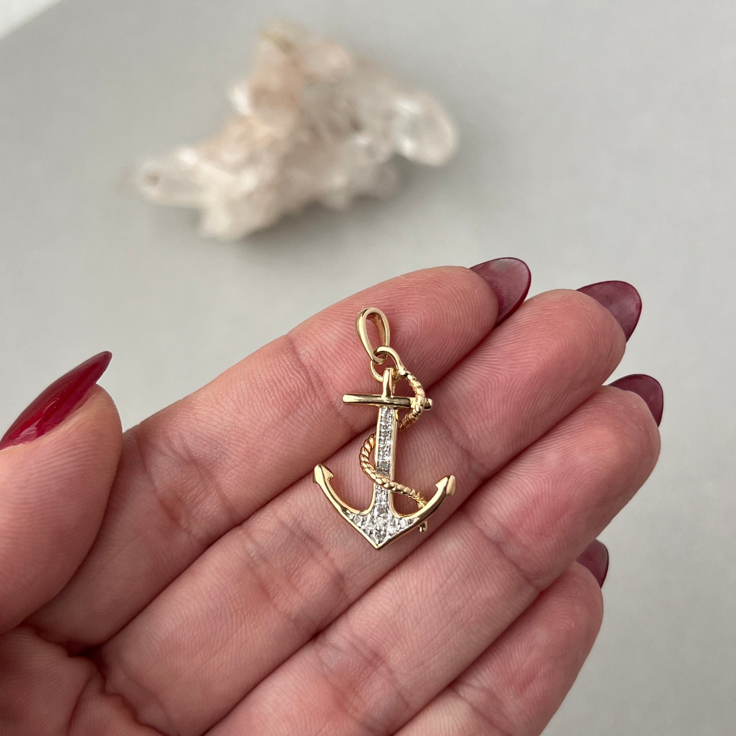 Vintage 10k Gold Diamond Anchor Charm