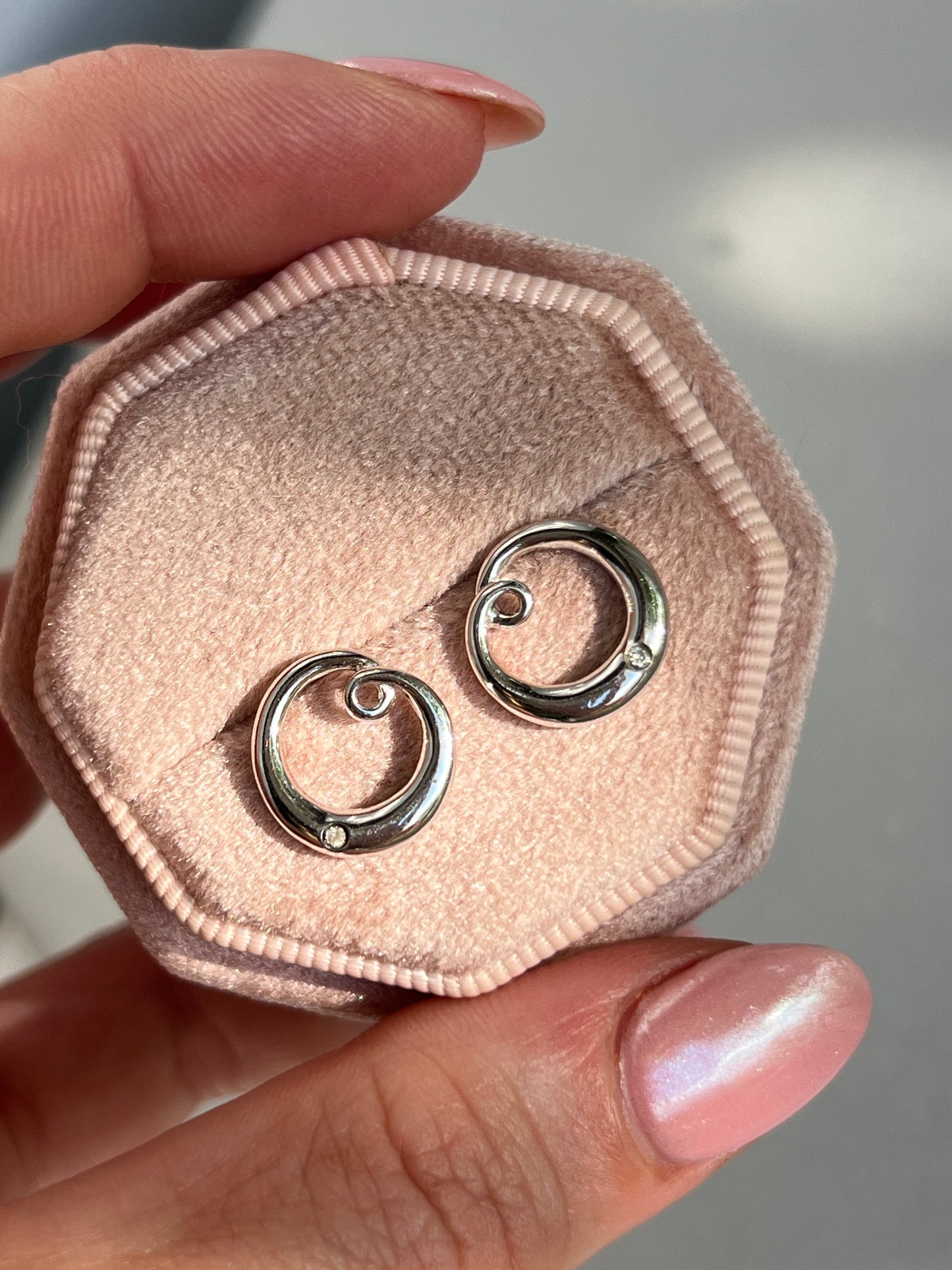 Vintage Sterling Silver Diamond Accent Circle Earrings
