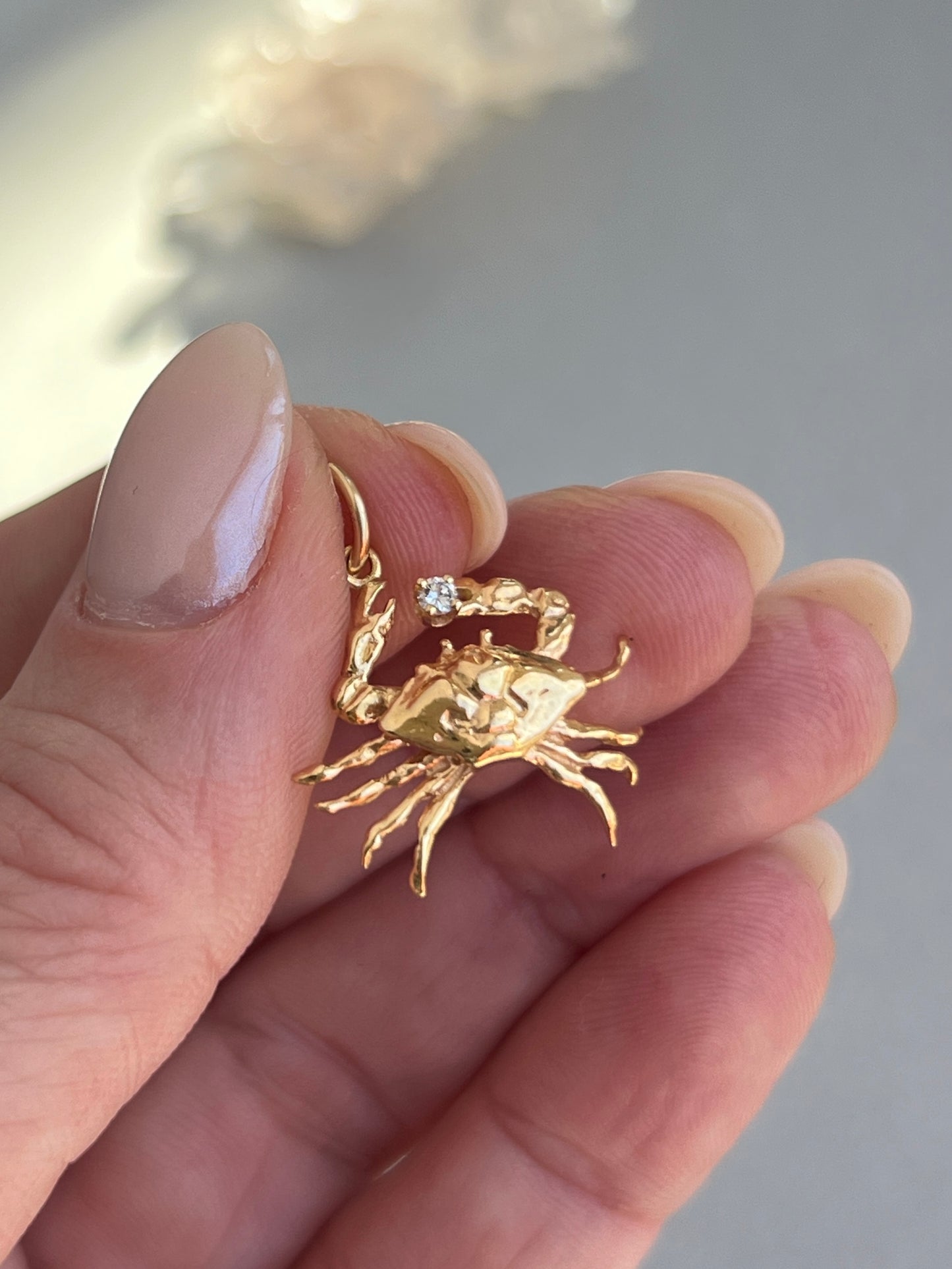 Vintage 14k Gold Figural Crab Charm with Diamond Accent