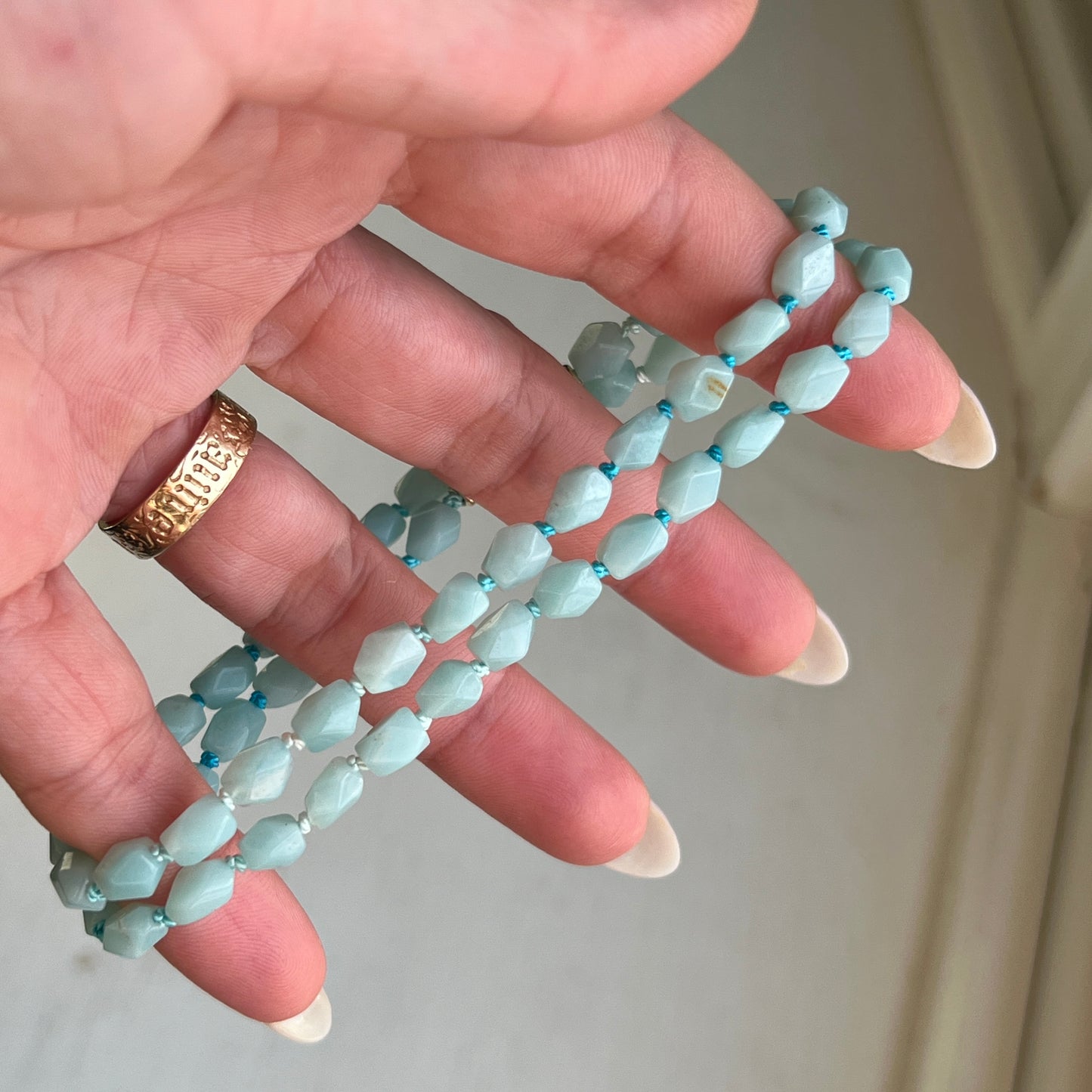 16” Amazonite Silk-Knotted Gemstone Necklace