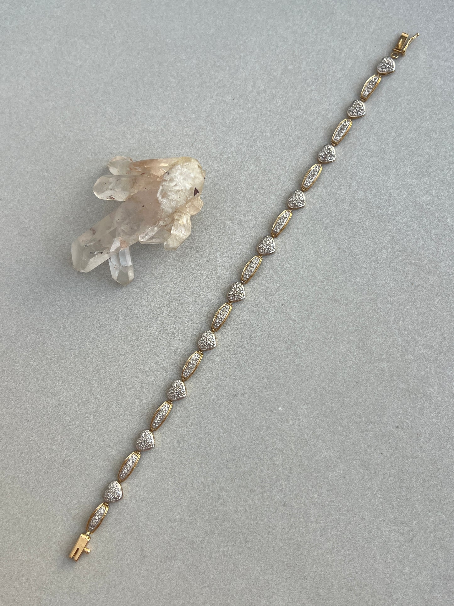 Vintage 14k Gold Diamond Pavé Heart Link Tennis Bracelet