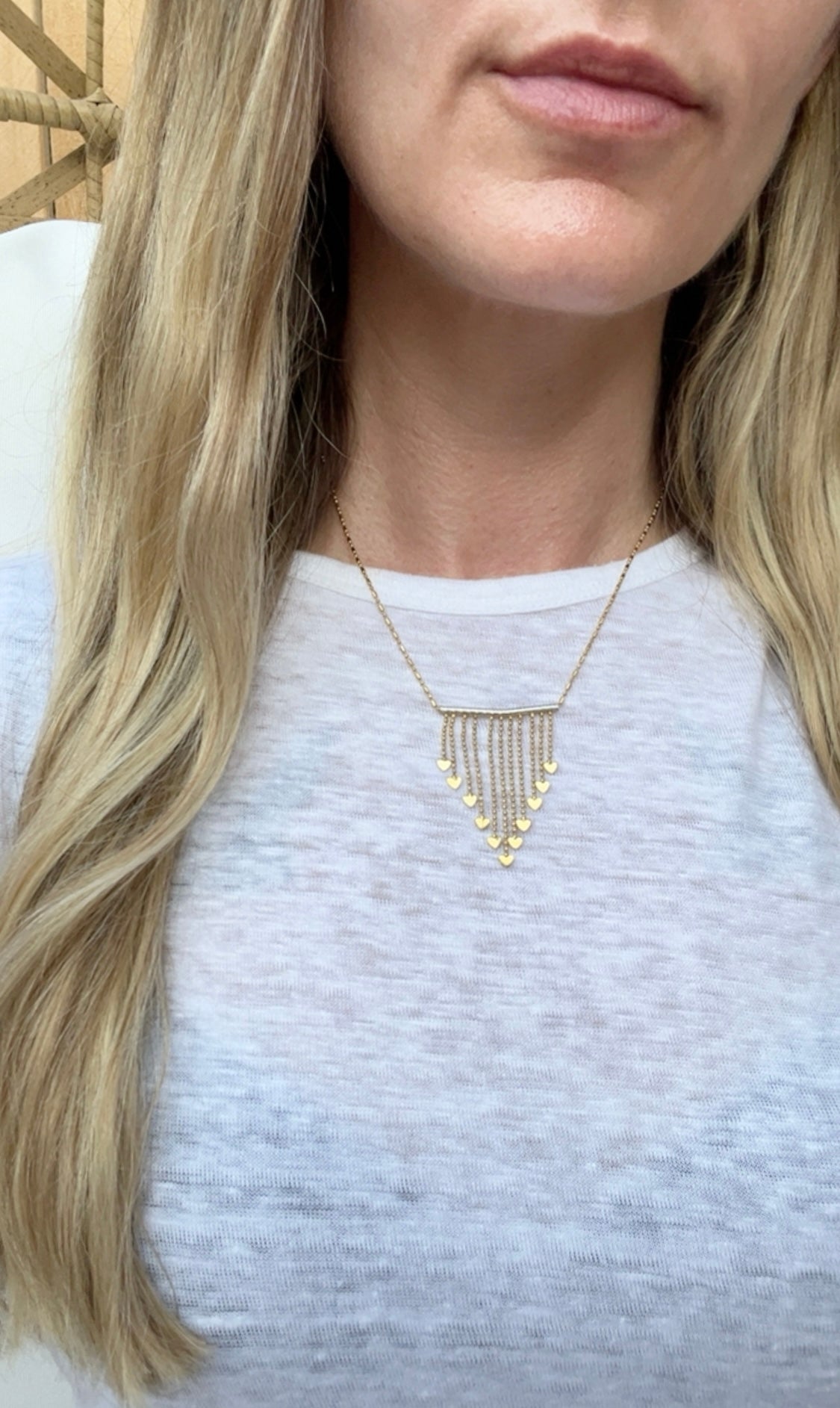 Vintage 14k Gold Dot+Dash Heart Fringe Necklace