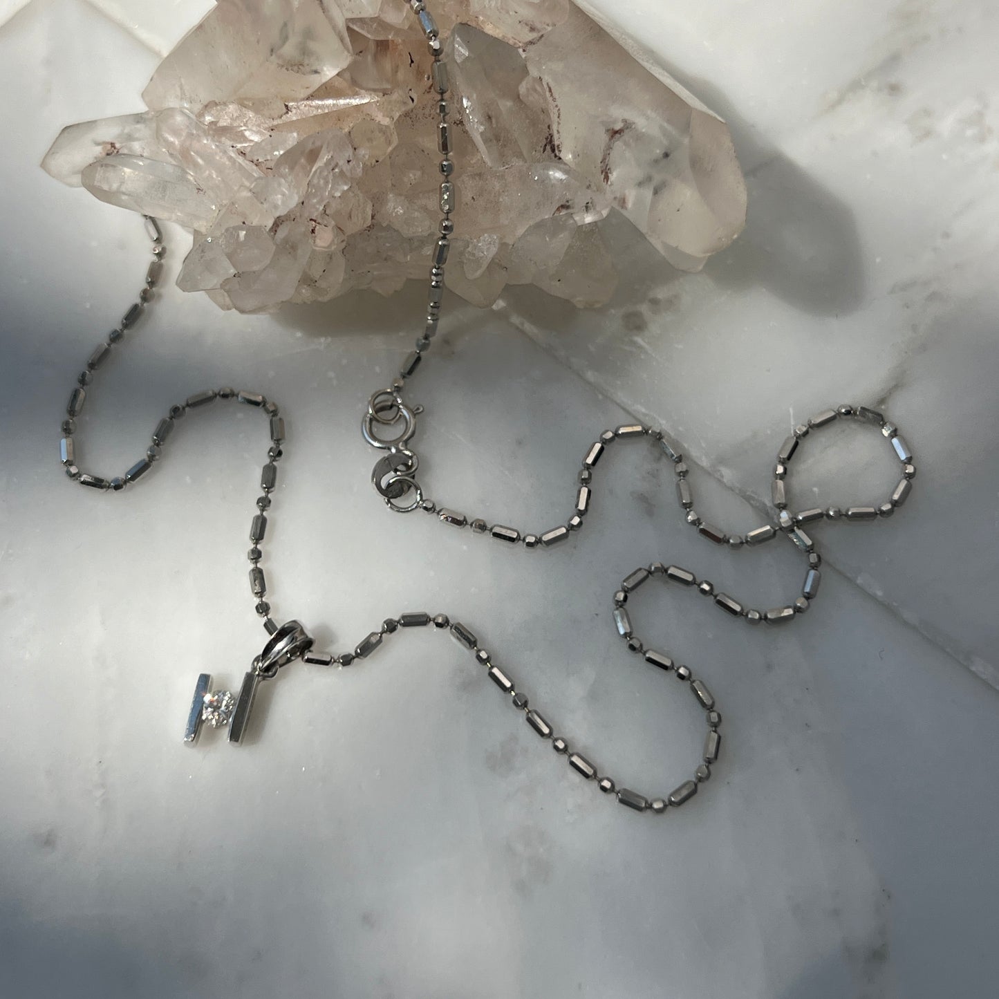 Vintage 18k White Gold Geometric Natural Diamond Pendant