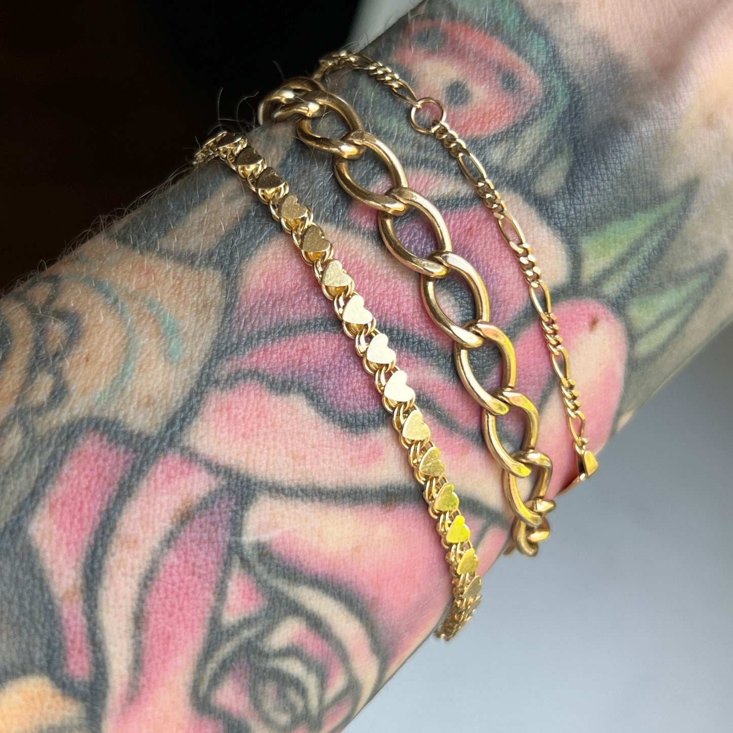 Vintage 14k Gold Mirror Heart Link Bracelet