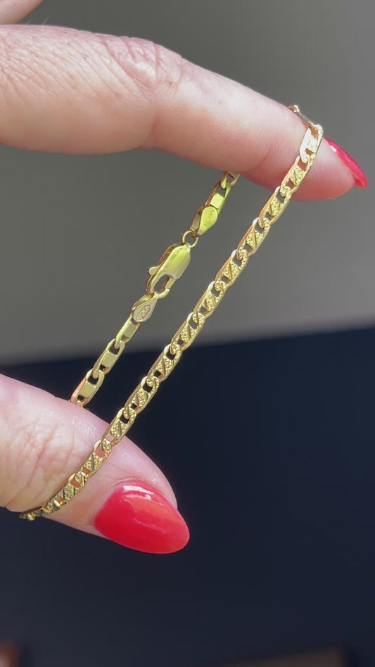 Vintage 14k Gold 6.75” Quilted Anchor/Mariner Link Bracelet